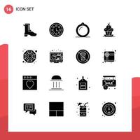 Pictogram Set of 16 Simple Solid Glyphs of china sweet decor muffin cake Editable Vector Design Elements