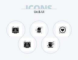 ux y ui glyph icon pack 5 diseño de iconos. corazón. favorito. retrato. recordatorio. campana vector