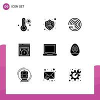 Solid Glyph Pack of 9 Universal Symbols of laptop computer model web speed checking page speed test Editable Vector Design Elements