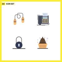 Editable Vector Line Pack of 4 Simple Flat Icons of exercise lock jumping telephone padlock Editable Vector Design Elements