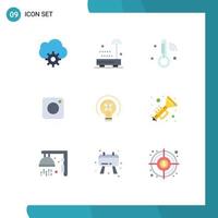 Set of 9 Vector Flat Colors on Grid for idea bulb iot social instagram Editable Vector Design Elements