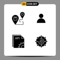 Set of 4 Commercial Solid Glyphs pack for delivery app map mane developer Editable Vector Design Elements