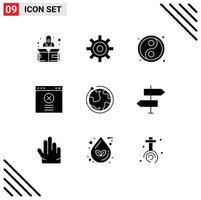 User Interface Pack of 9 Basic Solid Glyphs of arrow internet ball world website Editable Vector Design Elements