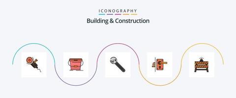 Building And Construction Line Filled Flat 5 Icon Pack Including keyhole. door. water. lock. spanner vector