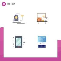 User Interface Pack of 4 Basic Flat Icons of vacuum smart phone cable office computer Editable Vector Design Elements