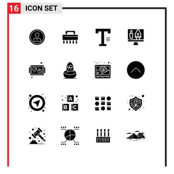 16 glifos sólidos vectoriales temáticos y símbolos editables de herramientas de limpieza de edición de computadora escriben elementos de diseño vectorial editables vector