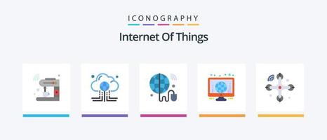 Internet Of Things Flat 5 Icon Pack Including world. monitor. global. globe. wifi. Creative Icons Design vector