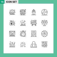 Modern Set of 16 Outlines and symbols such as cash horror boat halloween eye Editable Vector Design Elements