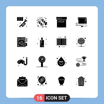 16 Solid Glyph concept for Websites Mobile and Apps digital marketing sound vitamin interface card Editable Vector Design Elements