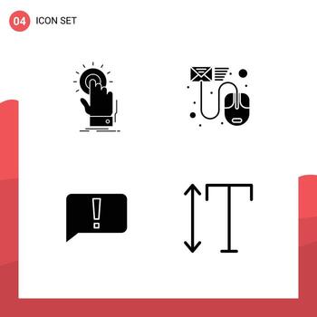4 concepto de glifo sólido para sitios web móviles y aplicaciones toque correo en elementos de diseño de vector editables de error de correo electrónico