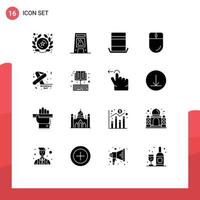 Editable Vector Line Pack of 16 Simple Solid Glyphs of awareness electronic wet devices top hat Editable Vector Design Elements
