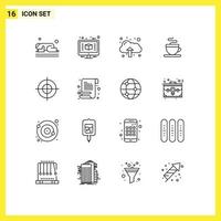 16 User Interface Outline Pack of modern Signs and Symbols of point aim render cup coffee Editable Vector Design Elements