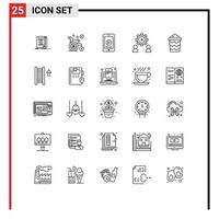 25 User Interface Line Pack of modern Signs and Symbols of bucket user cell setting employee Editable Vector Design Elements