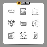 User Interface Pack of 9 Basic Outlines of space radio basic communication office Editable Vector Design Elements