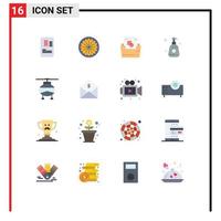 Pictogram Set of 16 Simple Flat Colors of transportation helicopter document folder sprayer shower bottle Editable Pack of Creative Vector Design Elements