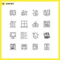 16 Universal Outlines Set for Web and Mobile Applications drink voucher earth gift card Editable Vector Design Elements