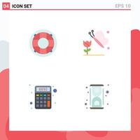 Pack of 4 Modern Flat Icons Signs and Symbols for Web Print Media such as help finance lifesaver flower money Editable Vector Design Elements