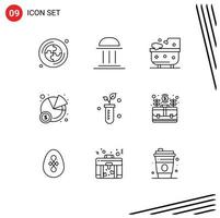 Pack of 9 Modern Outlines Signs and Symbols for Web Print Media such as lab tube bath statistics chart Editable Vector Design Elements