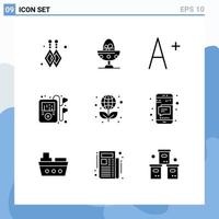 Pack of 9 creative Solid Glyphs of mobile science increase laurel education Editable Vector Design Elements