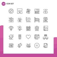 Set of 25 Modern UI Icons Symbols Signs for pill capsule world room control Editable Vector Design Elements