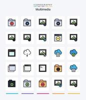 paquete de iconos llenos de 25 líneas multimedia creativas como candado. foto. foto. imagen. encontrar vector