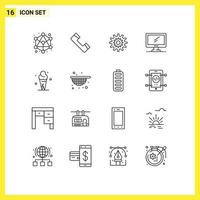 User Interface Pack of 16 Basic Outlines of imac monitor cog computer wheel Editable Vector Design Elements