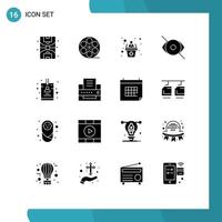 16 Thematic Vector Solid Glyphs and Editable Symbols of card human employee vision face Editable Vector Design Elements