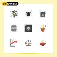 9 User Interface Flat Color Pack of modern Signs and Symbols of power energy house electric can Editable Vector Design Elements