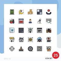 25 Universal Filled line Flat Color Signs Symbols of handset wireframe moon grid stack Editable Vector Design Elements