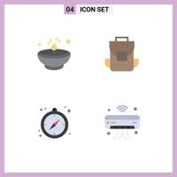 Editable Vector Line Pack of 4 Simple Flat Icons of bright camping lamp multimedia guide Editable Vector Design Elements