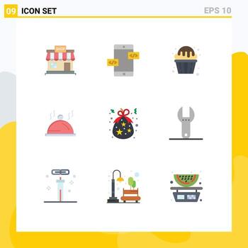 Mobile Interface Flat Color Set of 9 Pictograms of servise dish mobile hotel muffin Editable Vector Design Elements
