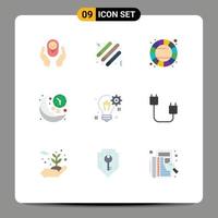 User Interface Pack of 9 Basic Flat Colors of time moon light stick line color wheel Editable Vector Design Elements