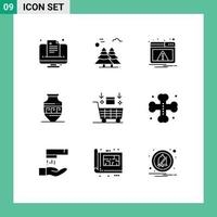 Modern Set of 9 Solid Glyphs Pictograph of ai greece scandinavia ancient jar warning Editable Vector Design Elements