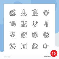 Modern Set of 16 Outlines and symbols such as mouse happy space eight march meal Editable Vector Design Elements