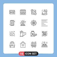 Universal Icon Symbols Group of 16 Modern Outlines of interior carpet crop tool plate leg Editable Vector Design Elements