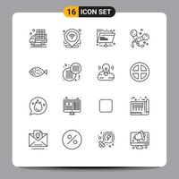 16 Universal Outlines Set for Web and Mobile Applications food singing folder party karaoke Editable Vector Design Elements