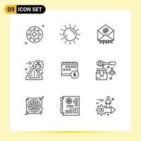 9 Creative Icons Modern Signs and Symbols of virus bug sunset business mail Editable Vector Design Elements