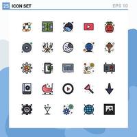 25 User Interface Filled line Flat Color Pack of modern Signs and Symbols of video youtube playground pie chart Editable Vector Design Elements