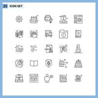 Modern Set of 25 Lines Pictograph of develop app brain party holiday Editable Vector Design Elements