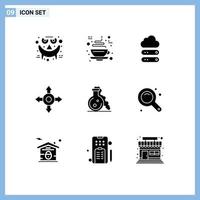 9 User Interface Solid Glyph Pack of modern Signs and Symbols of maximize test big lab directions Editable Vector Design Elements
