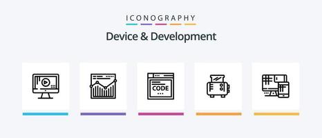 dispositivo y paquete de iconos de línea de desarrollo 5 que incluye máquina de tostadas. inalámbrico. navegador. receptor. teléfono. diseño de iconos creativos vector