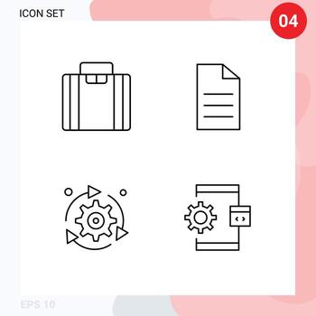 Set of 4 Vector Filledline Flat Colors on Grid for briefcase configuration file interface options Editable Vector Design Elements