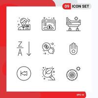 Set of 9 Vector Outlines on Grid for chat business fund sort alphabetical Editable Vector Design Elements