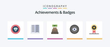 Logros e insignias Flat 5 Icon Pack que incluye cinta. insignias éxito. guirnalda. premio. diseño de iconos creativos vector