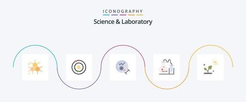 paquete de iconos de ciencia plana 5 que incluye sol. planta. lupa biología. laboratorio vector