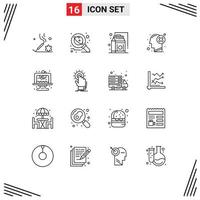 Universal Icon Symbols Group of 16 Modern Outlines of mark head space failure food Editable Vector Design Elements