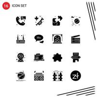 16 Universal Solid Glyph Signs Symbols of chatting router pieces modem water Editable Vector Design Elements