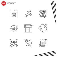 9 iconos creativos signos y símbolos modernos de dirección bolsa dinero objetivo día elementos de diseño vectorial editables vector