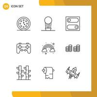 Editable Vector Line Pack of 9 Simple Outlines of color cloud preferences joystick device Editable Vector Design Elements