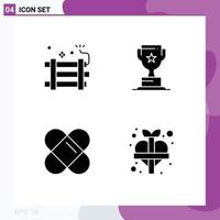 Modern Set of 4 Solid Glyphs Pictograph of bomb patch firework cup heart Editable Vector Design Elements